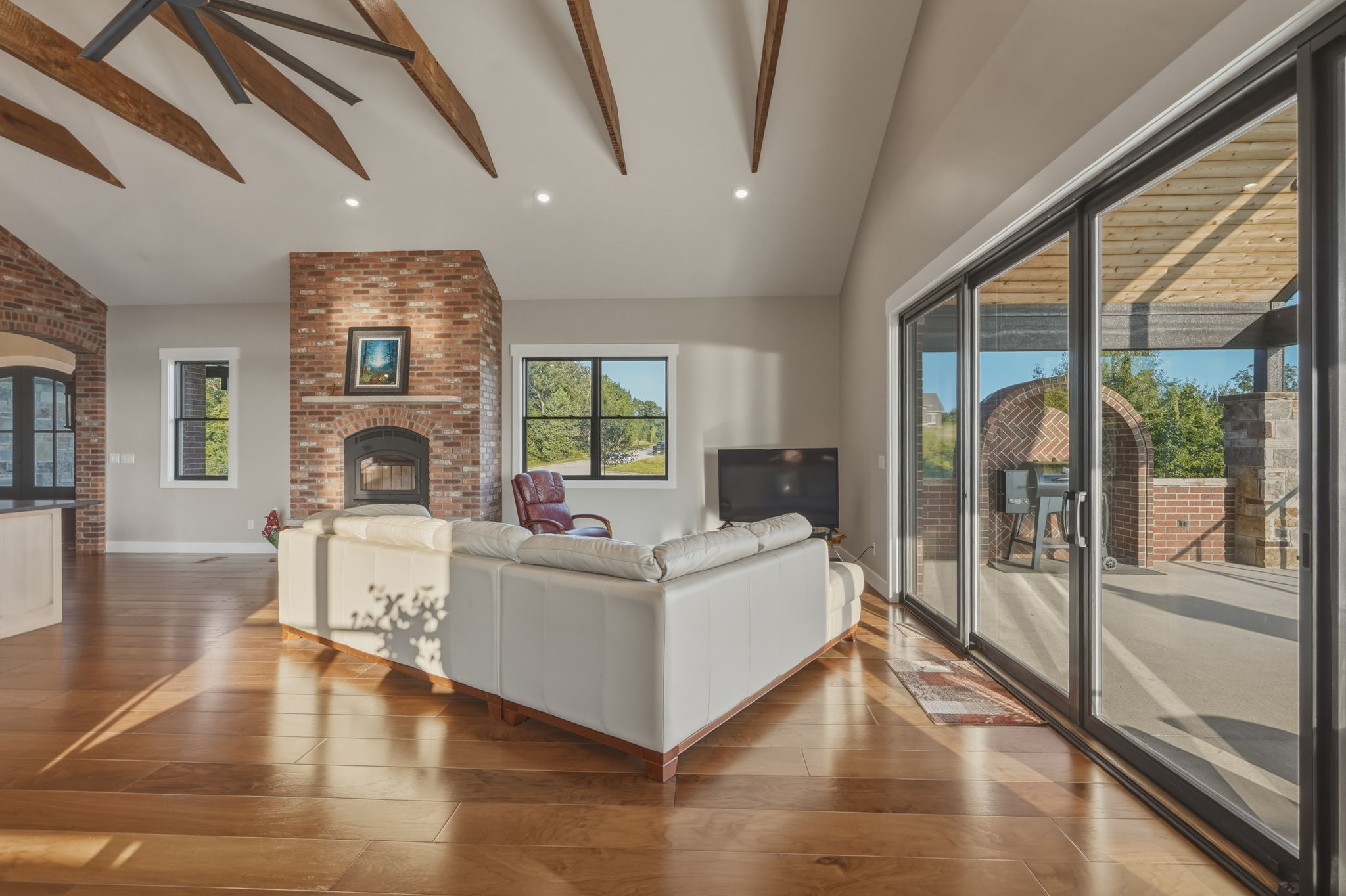 Living room wood-burning fireplace